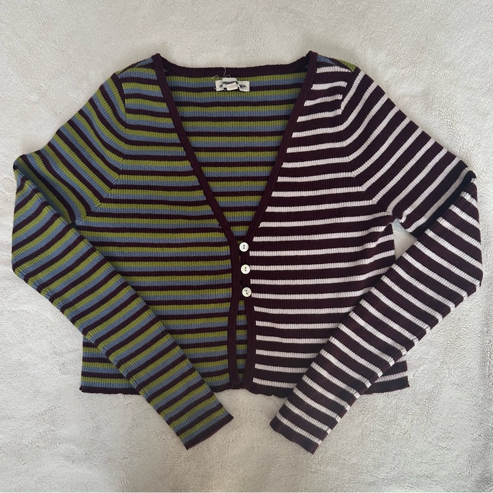 Striped color block crop cardigan sweater